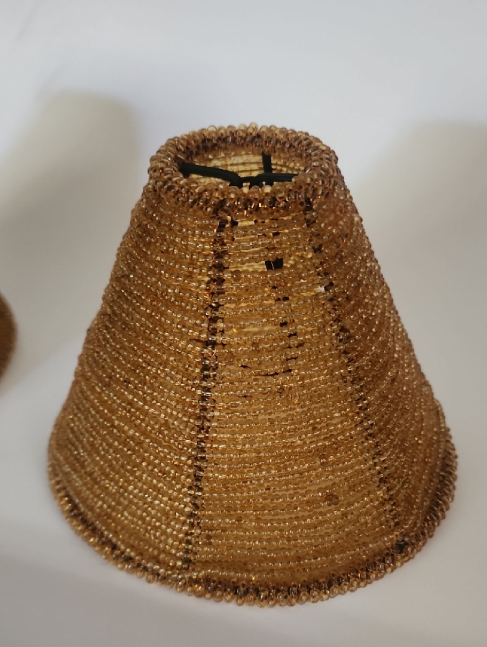 Vintage Glass Seed Beaded Lamp Shades 2 Boho Coastal Natural Fiber Small Shades - Picture 3 of 12
